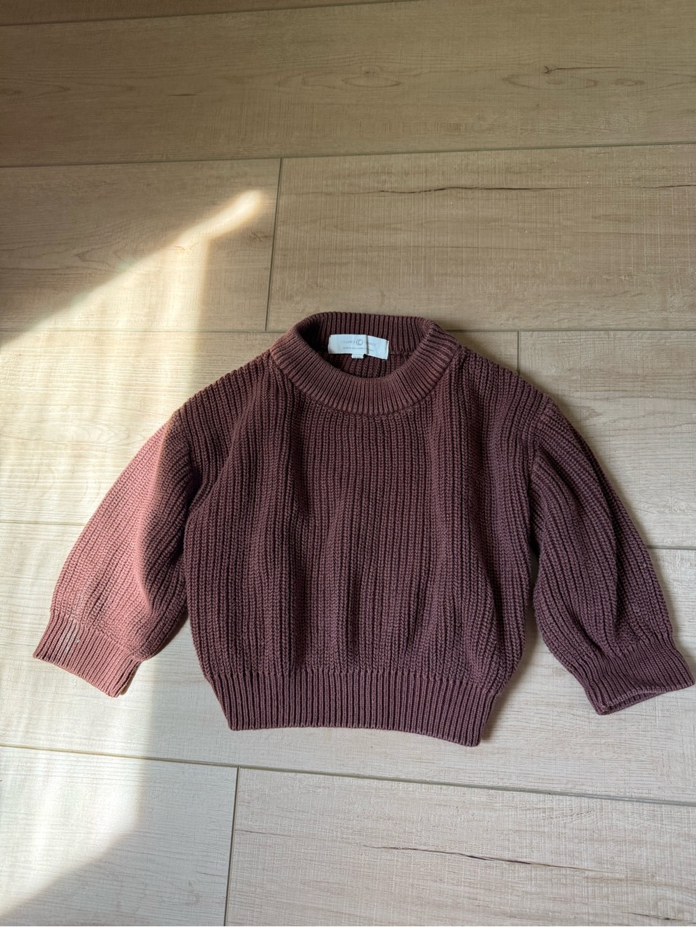 Colored Organics Mauve-Brown Ribbed Crewneck Sweater